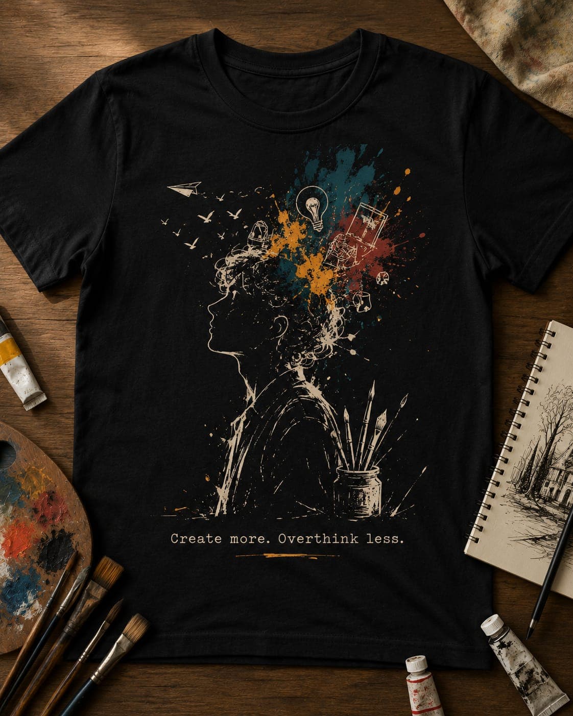 Create More tee in black — the garment under examination, studio shot